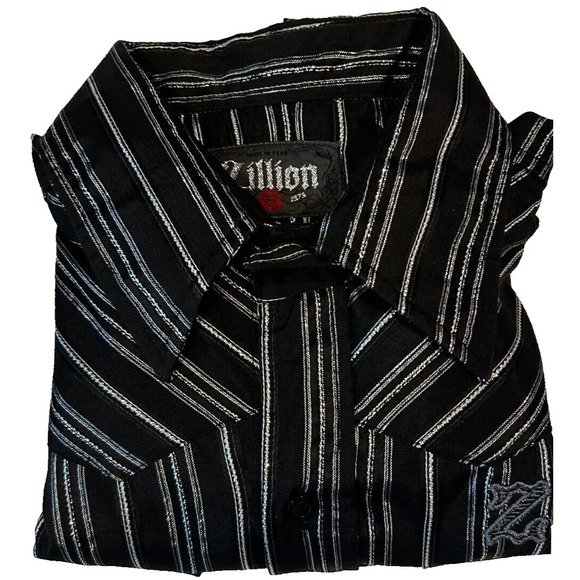 Tops - Zillion Women's Western Style Black and Silver Bling Short Sleeve Blouse Medium‎